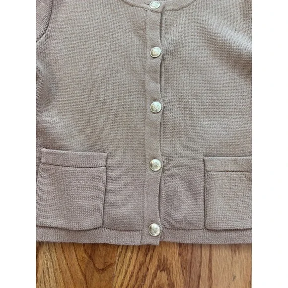 J.Crew Emilie Patch-Pocket Cardigan Sweater Tan Brown Gold Crest Buttons Small - Picture 4 of 8